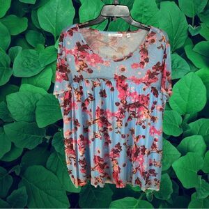 5 for $25🔥Notations Pink Floral Baby Blue Blouse XXL